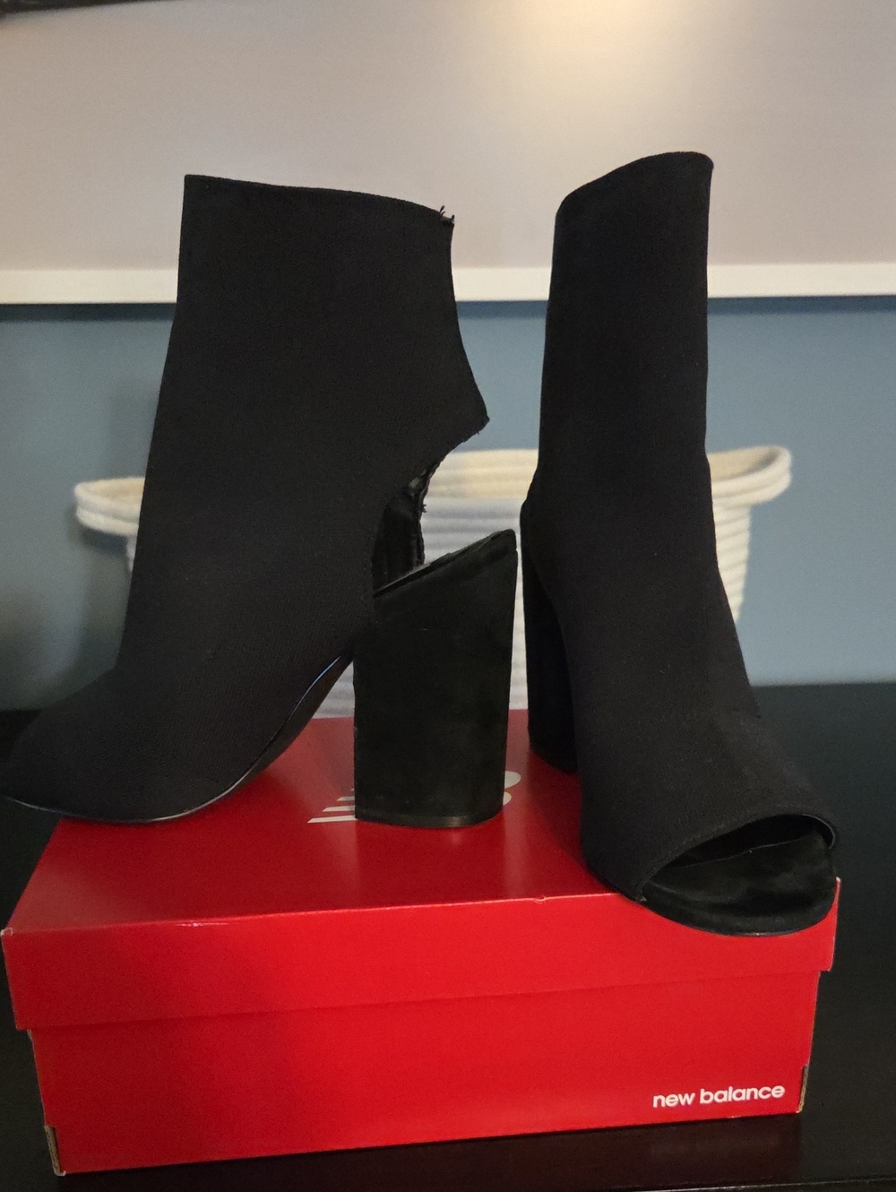 Steve Madden Black Peep-Toe Block Heel Ankle Boots